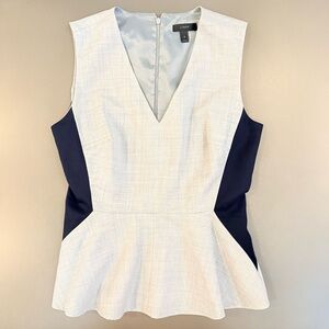 J. Crew V-Neck Peplum Sleeveless Top - Light Gray and Navy - Size 4